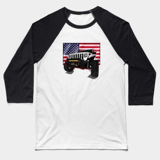 Jeep with American Flag - White Essential Baseball T-Shirt